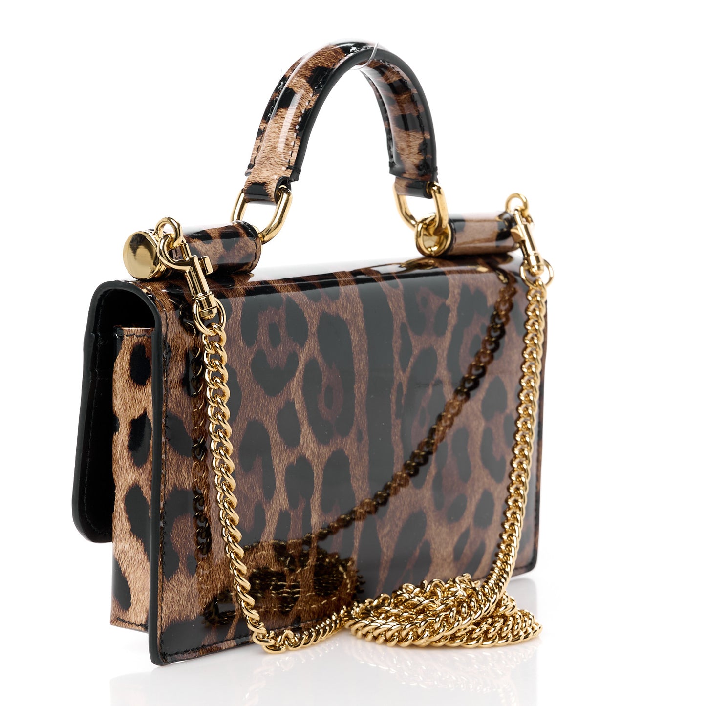 Patent Leopard Print Mini Miss Sicily Chain Wallet Brown Black Red