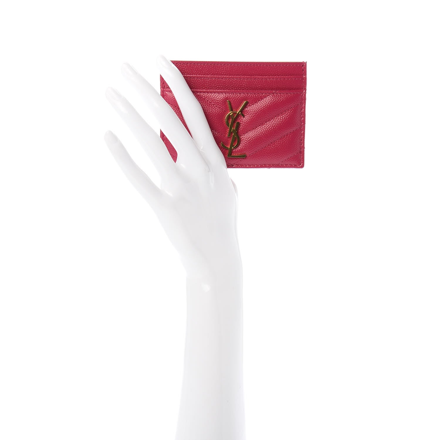 Saint Laurent Grain De Poudre Matelasse Chevron Monogram Credit Card Case Fresh Fuxia 2 of 7