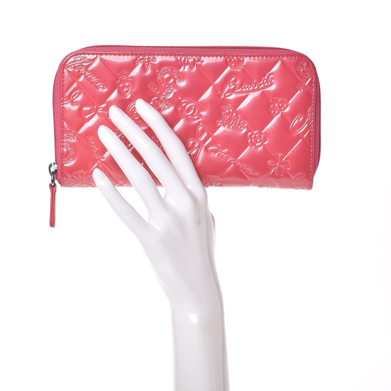 Chanel Patent Calfskin Lucky Symbols Zip Around Wallet Fuchsia 2 of 20