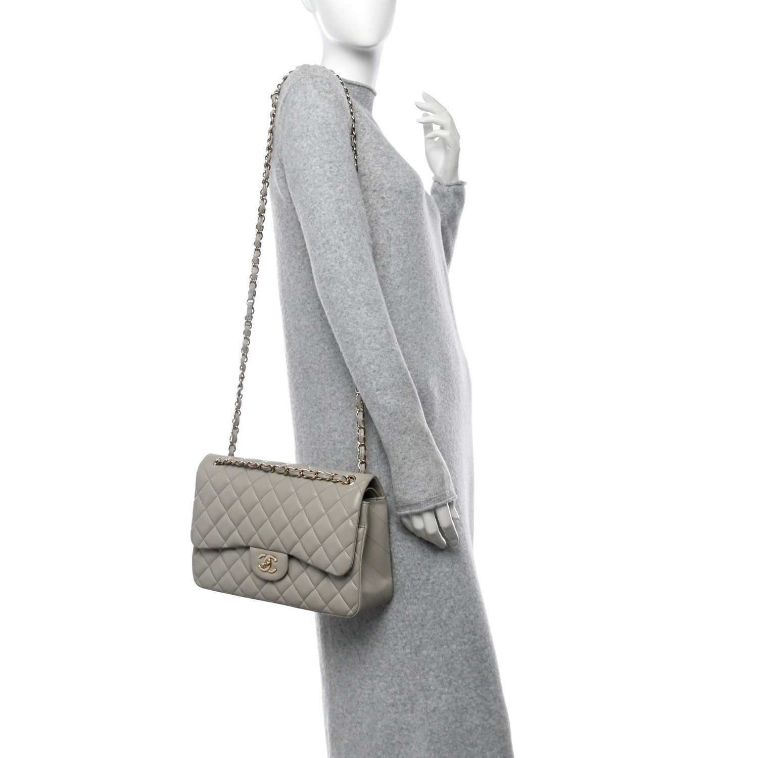 Chanel Lambskin Quilted Jumbo Double Flap Grey 2 of 13