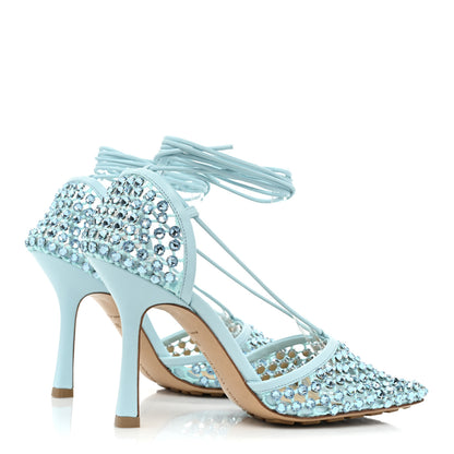 Bottega Veneta Mesh Nappa Crystal Embellished Sparkle Stretch Ankle Tie Sandals 39 Pale Blue 4 of 7