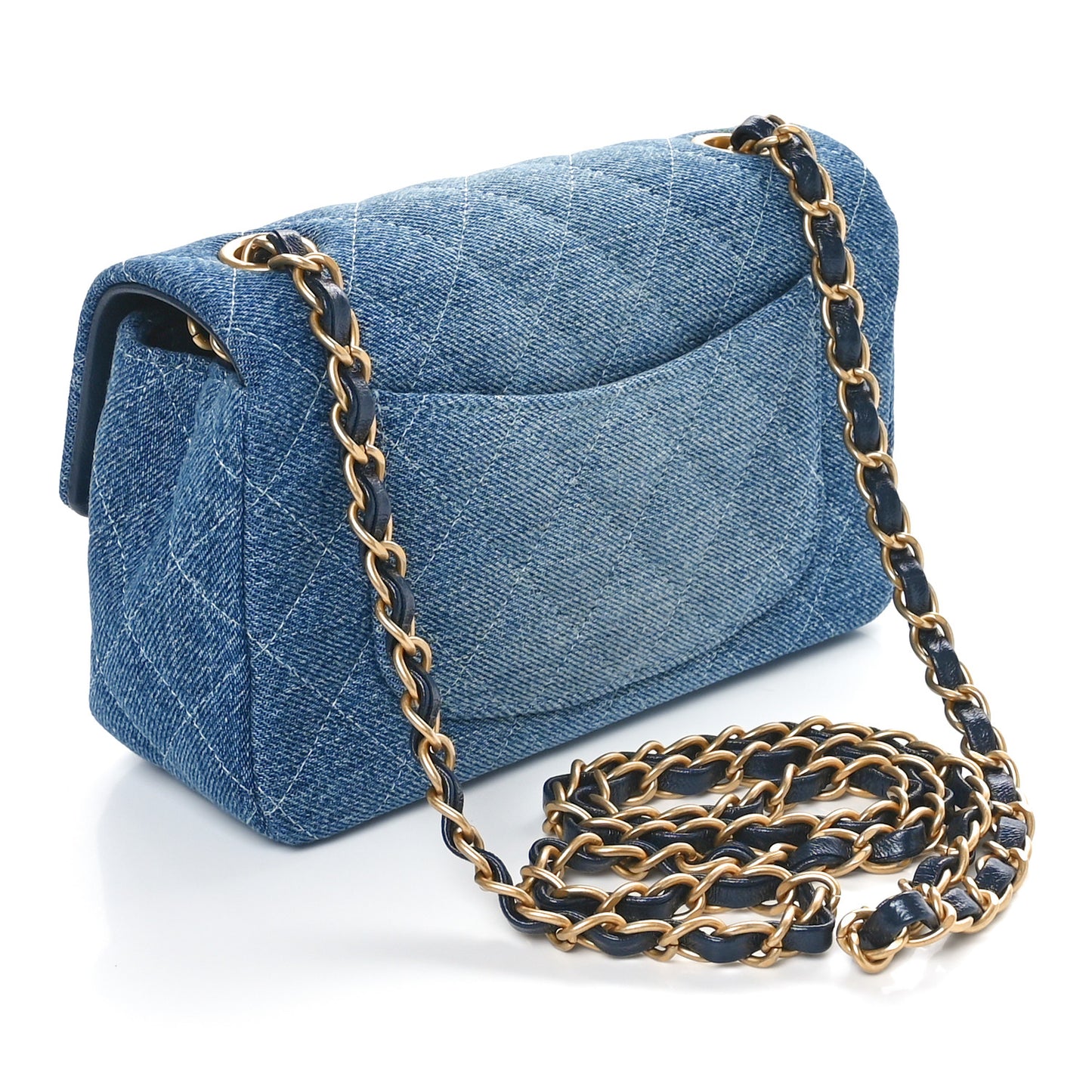 Washed Denim Quilted Mini Rectangular Flap Blue