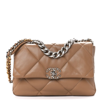 Chanel Lambskin Quilted Large Chanel 19 Flap Dark Beige 1 of 10