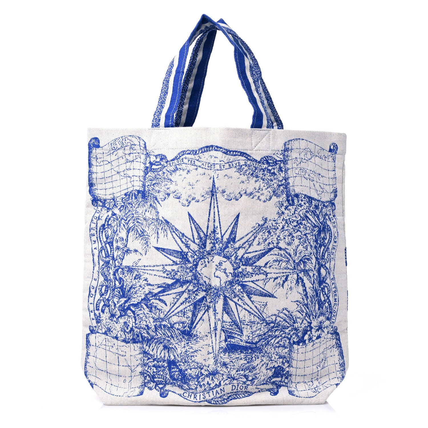 Christian Dior Canvas Print Cruise Tote Ivory Blue 1 of 12