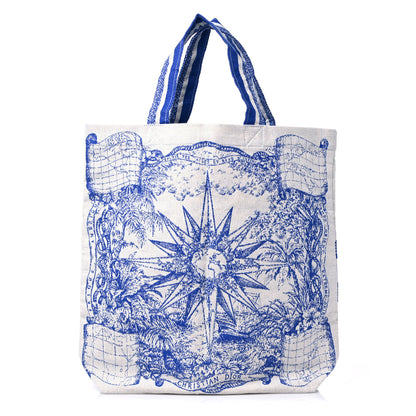 Christian Dior Canvas Print Cruise Tote Ivory Blue 1 of 12