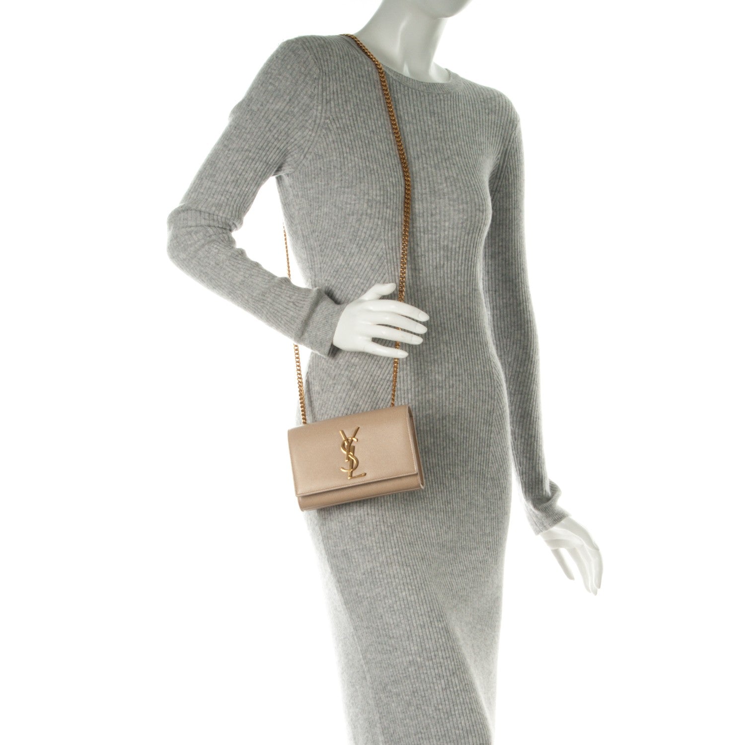 Saint Laurent Grain De Poudre Small Monogram Kate Satchel Nude Powder 2 of 6