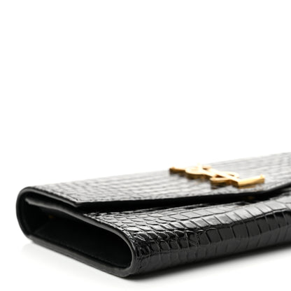 Saint Laurent Calfskin Crocodile Embossed Monogram Uptown Chain Wallet Black 6 of 10