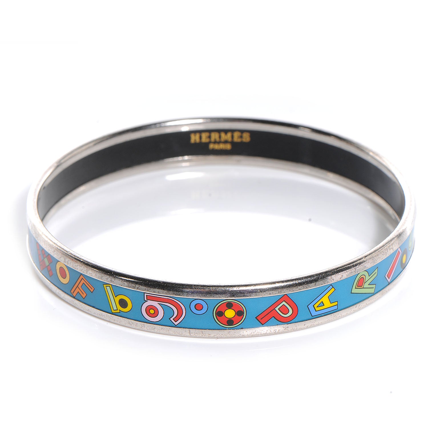 Hermes Enamel Narrow Tohu Bohu Printed Bracelet Bleu 65 1 of 5