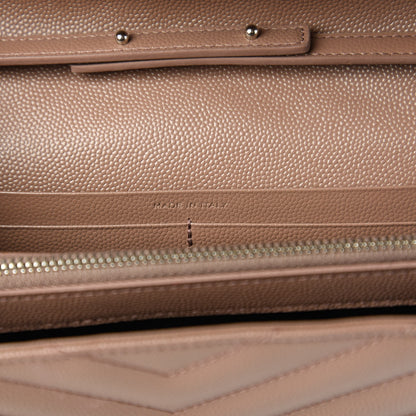 Saint Laurent Grain De Poudre Matelasse Chevron Monogram Chain Wallet Taupe 9 of 11