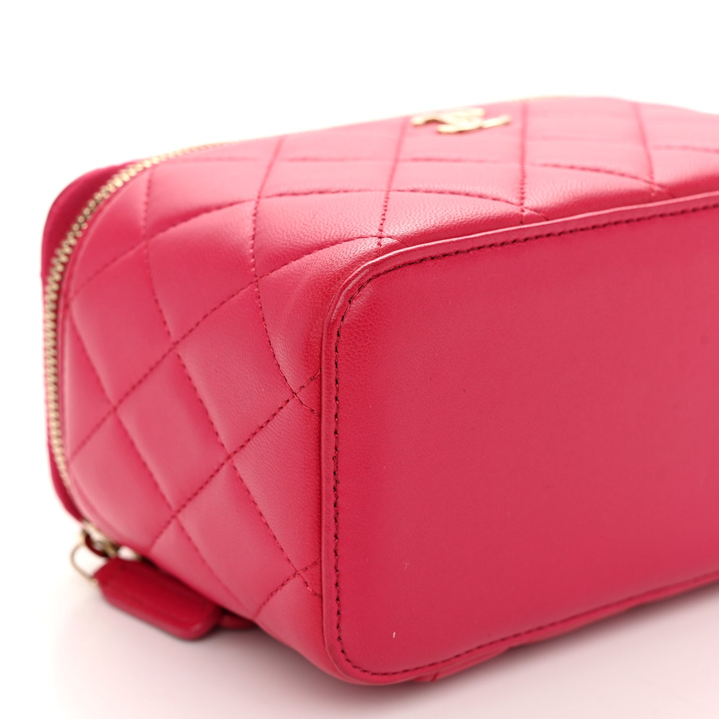 Lambskin Quilted Small Top Handle Vanity Case With Chain Dark Pink