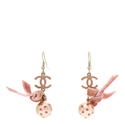 Chanel Metal Enamel CC Bow Drop Earrings Pink Gold 1 of 4