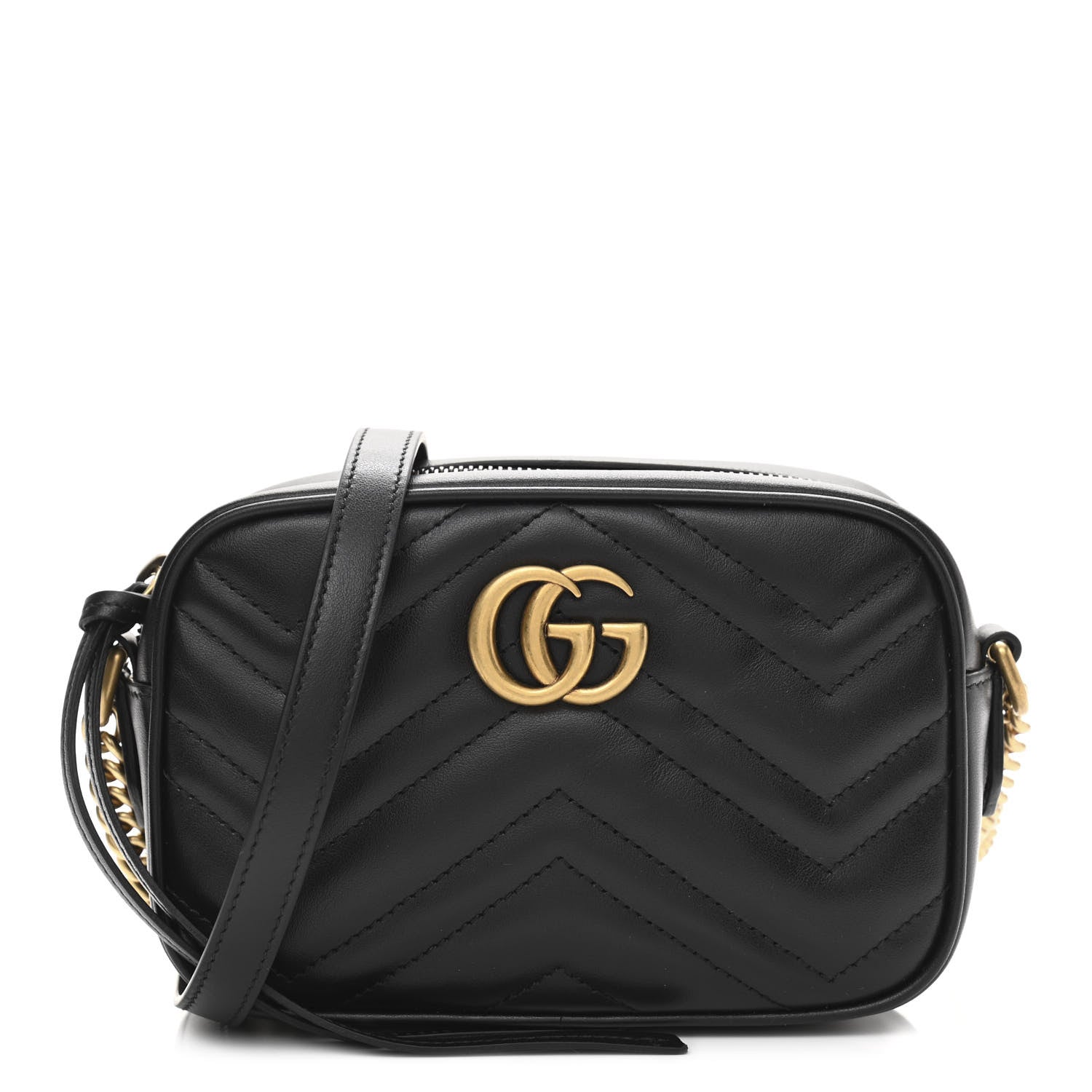 Gucci Calfskin Matelasse Mini GG Marmont Chain Shoulder Bag Black 1 of 10