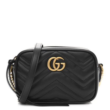 Gucci Calfskin Matelasse Mini GG Marmont Chain Shoulder Bag Black 1 of 10