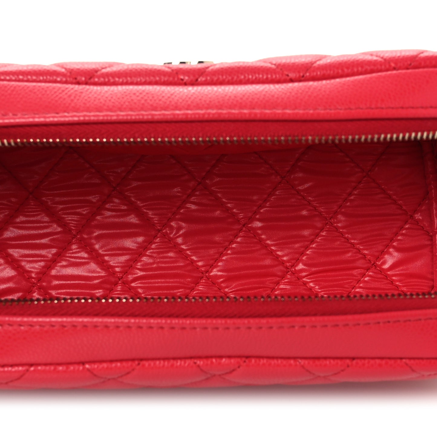 Caviar Quilted Double Zip Pouch Cosmetic Case Coral