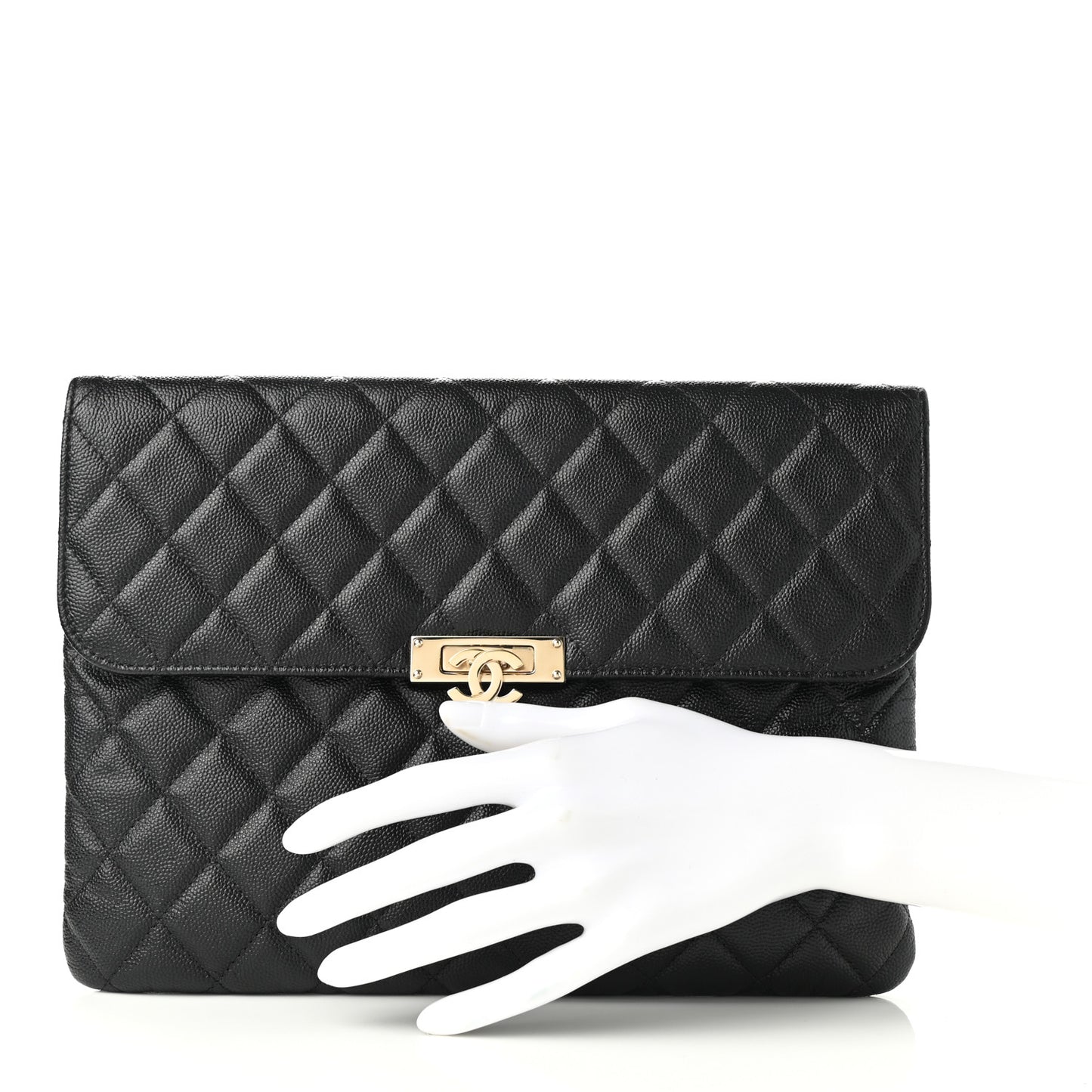 Caviar Quilted Medium Golden Class Pouch Black