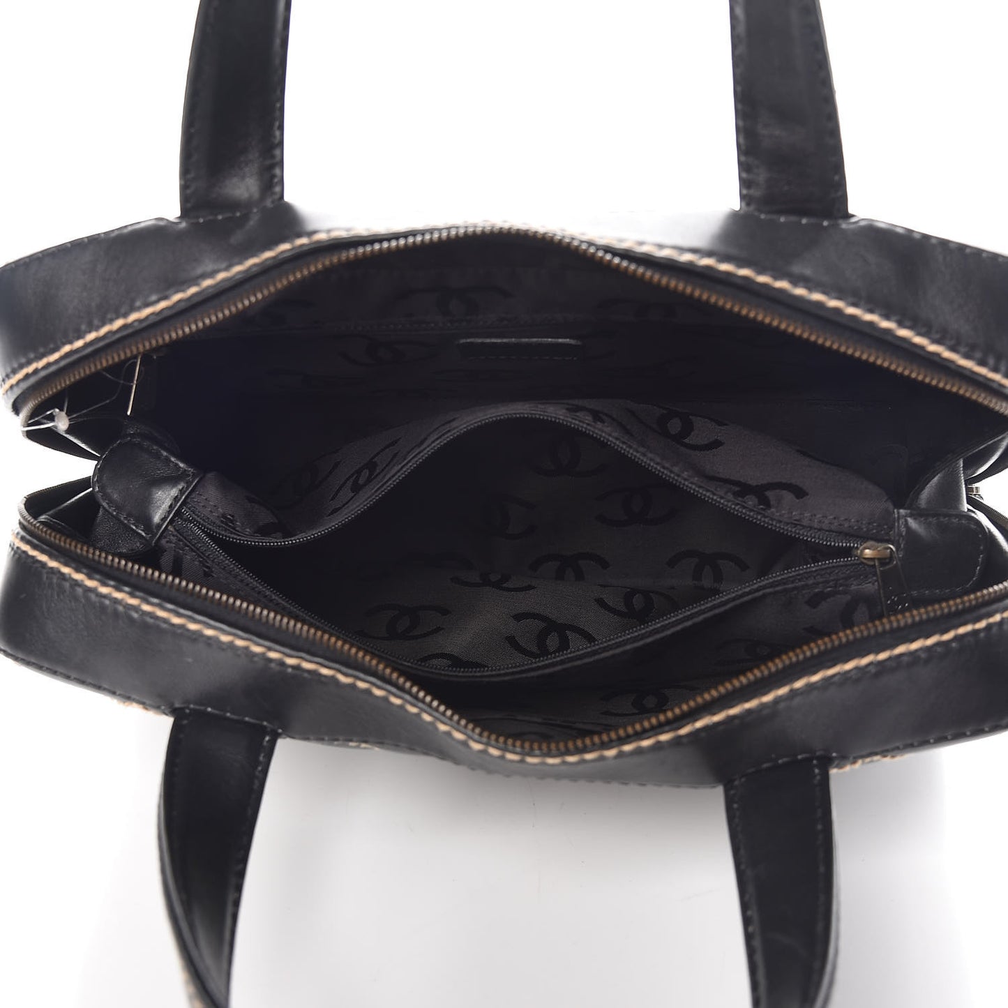 Calfskin Wild Stitch Top Handle Bag Black