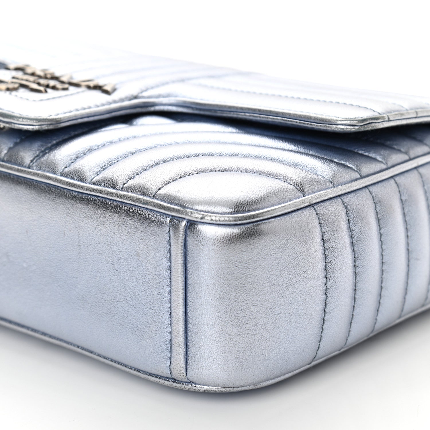 Prada Nappa Impunture Diagramme Medium Chain Flap Shoulder Bag Silver 9 of 10
