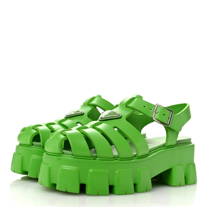 Prada Foam Rubber Metal Triangle Logo Womens Monolith 55mm Cage Sandals 39 Mela 4 of 10