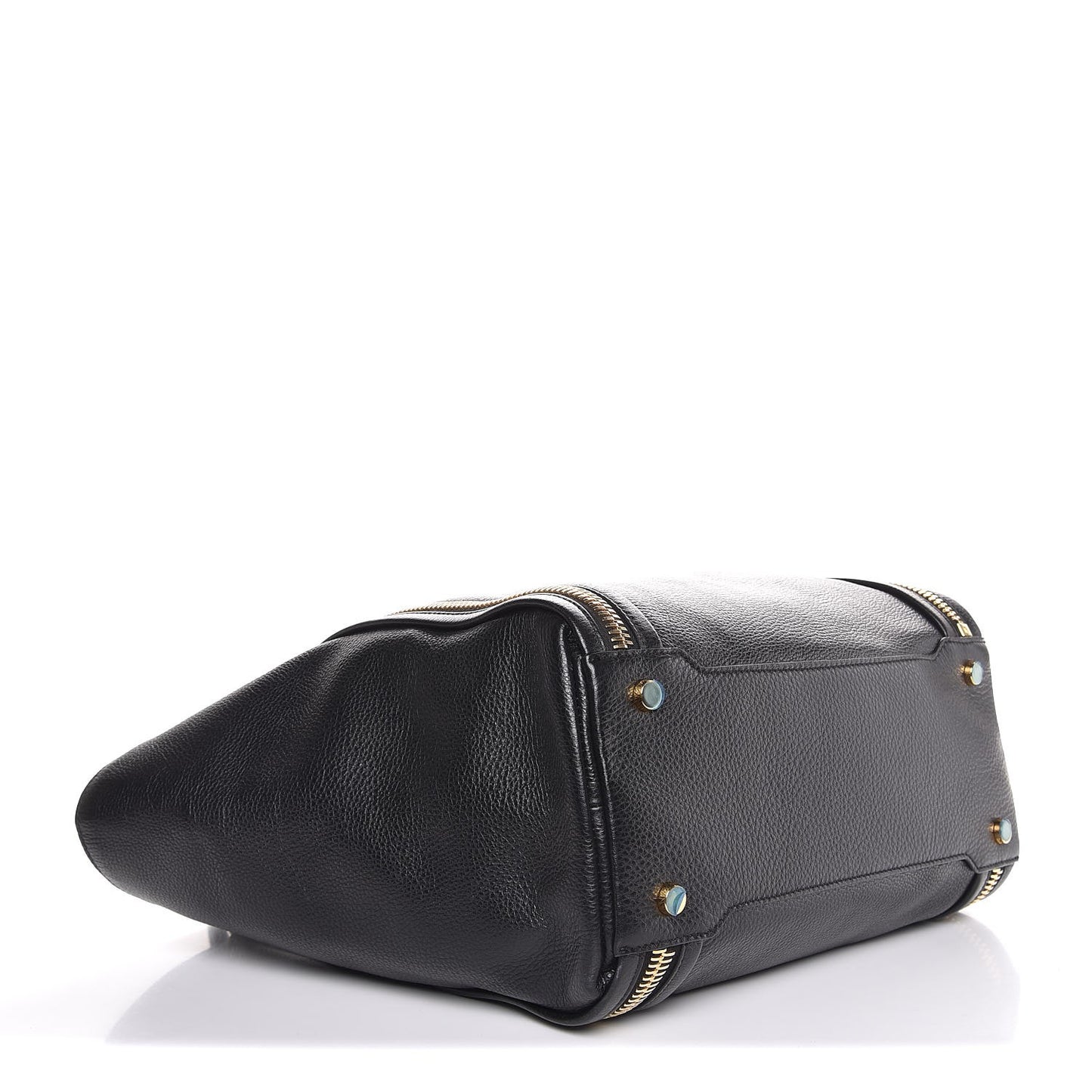 Grained Calfskin Amber Double-Zip Tote Black