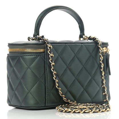 Chanel Iridescent Lambskin Quilted Small Top Handle Vanity Case With Chain Dark Green 3 of 13