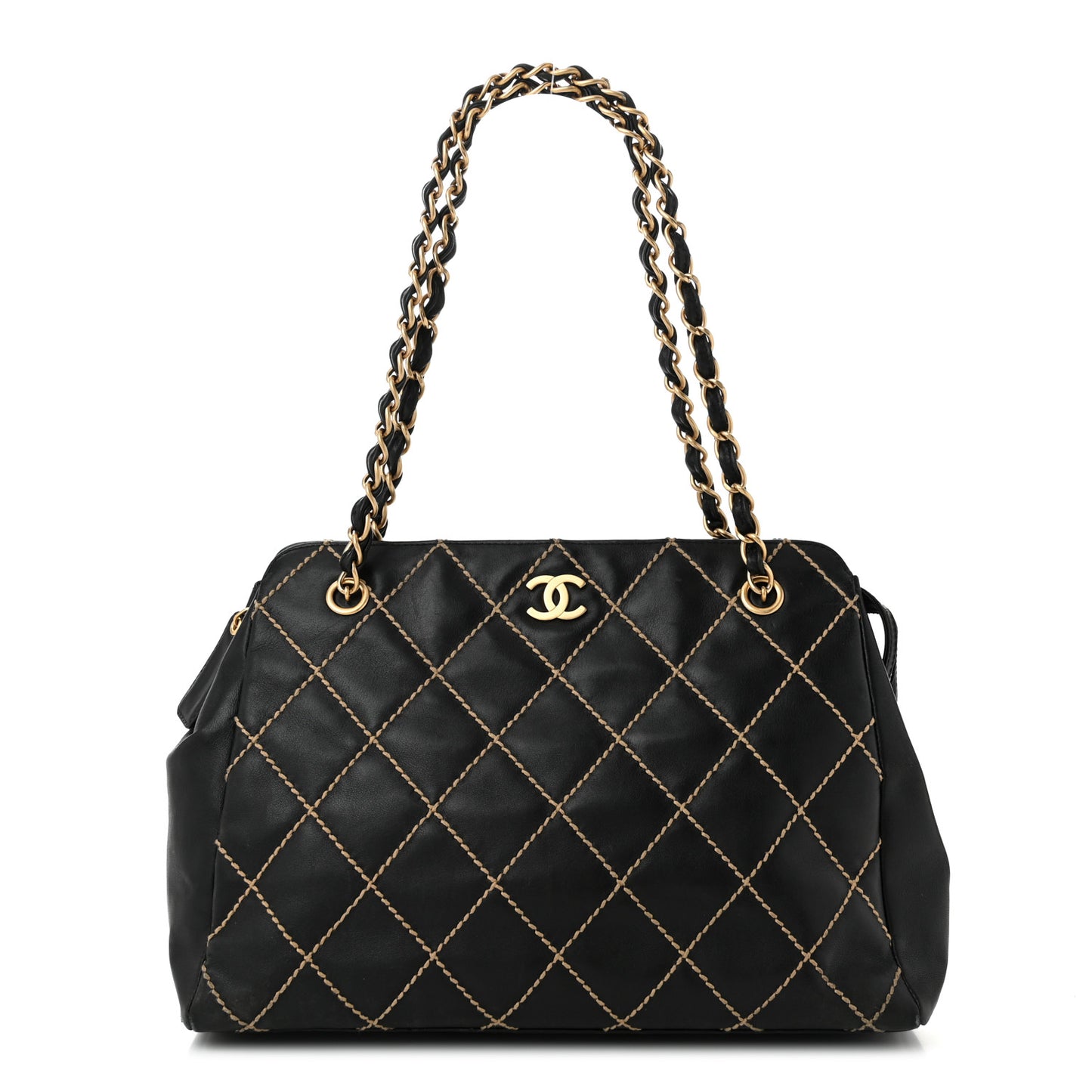 Calfskin Wild Stitch Shoulder Bag Black