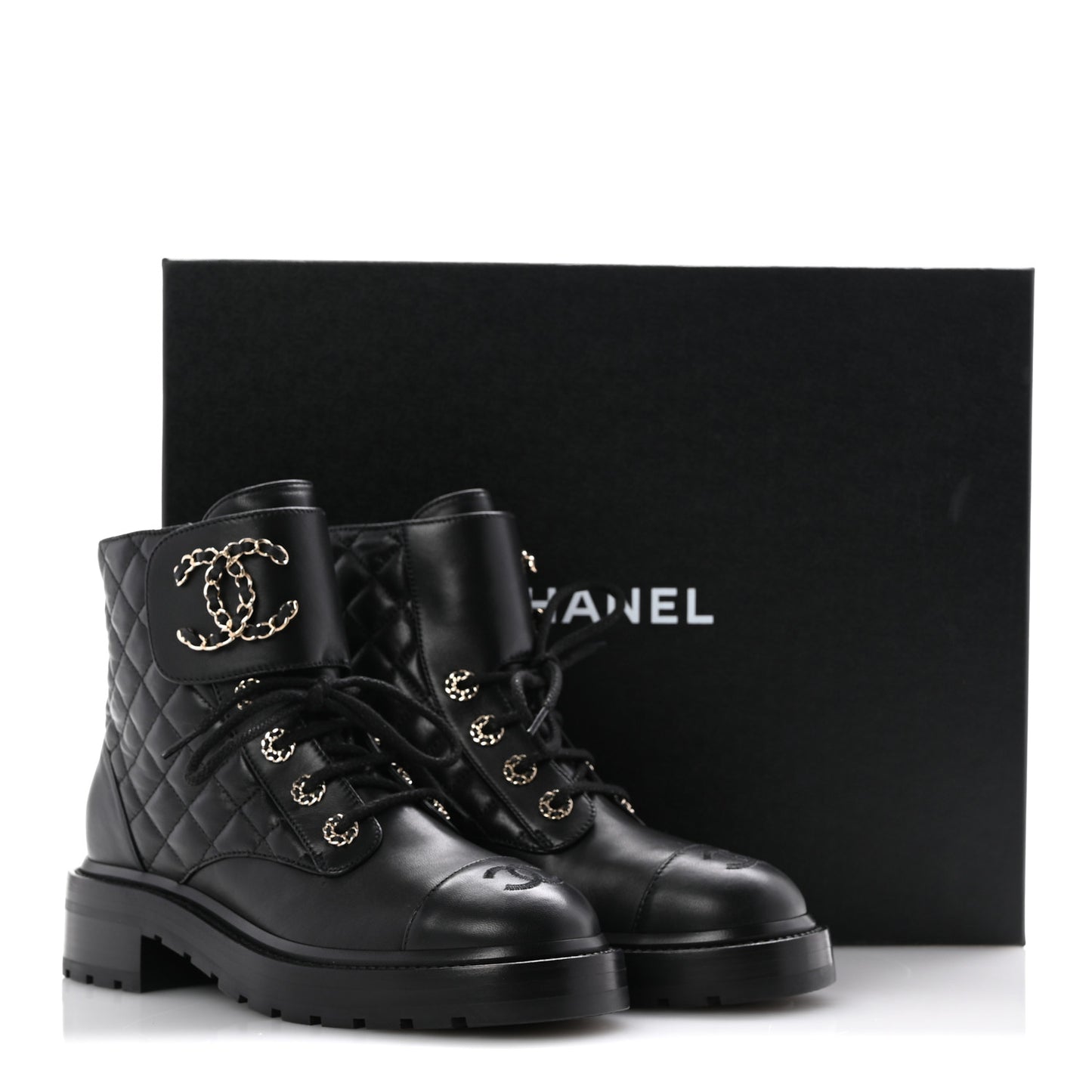 Shiny Goatskin Calfskin Quilted Lace Up Combat Boots 37 Black