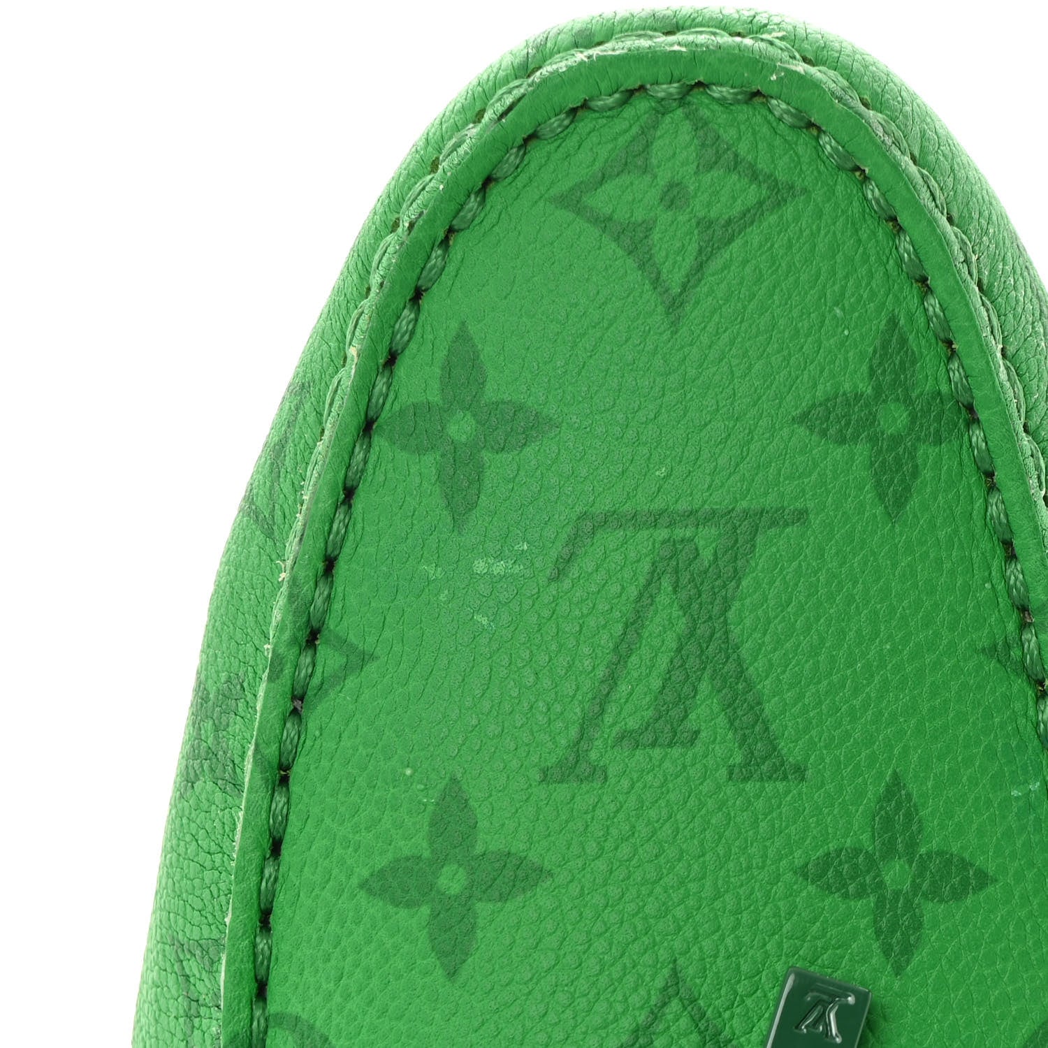 Louis Vuitton Grained Calfskin Monogram Mens Driver Moccasin Loafers 10 Green 10 of 13