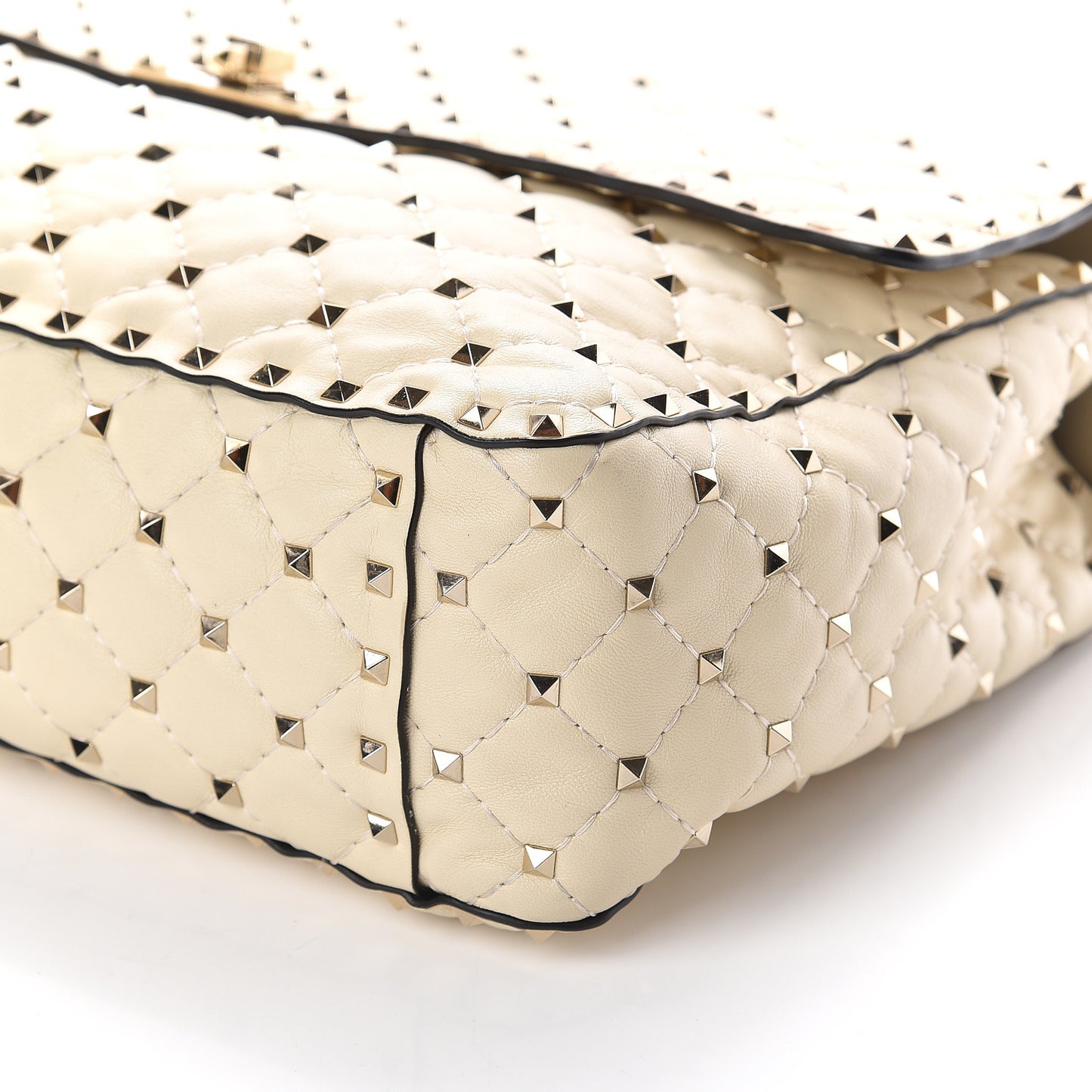 Nappa Maxi Rockstud Spike Shoulder Bag Light Ivory