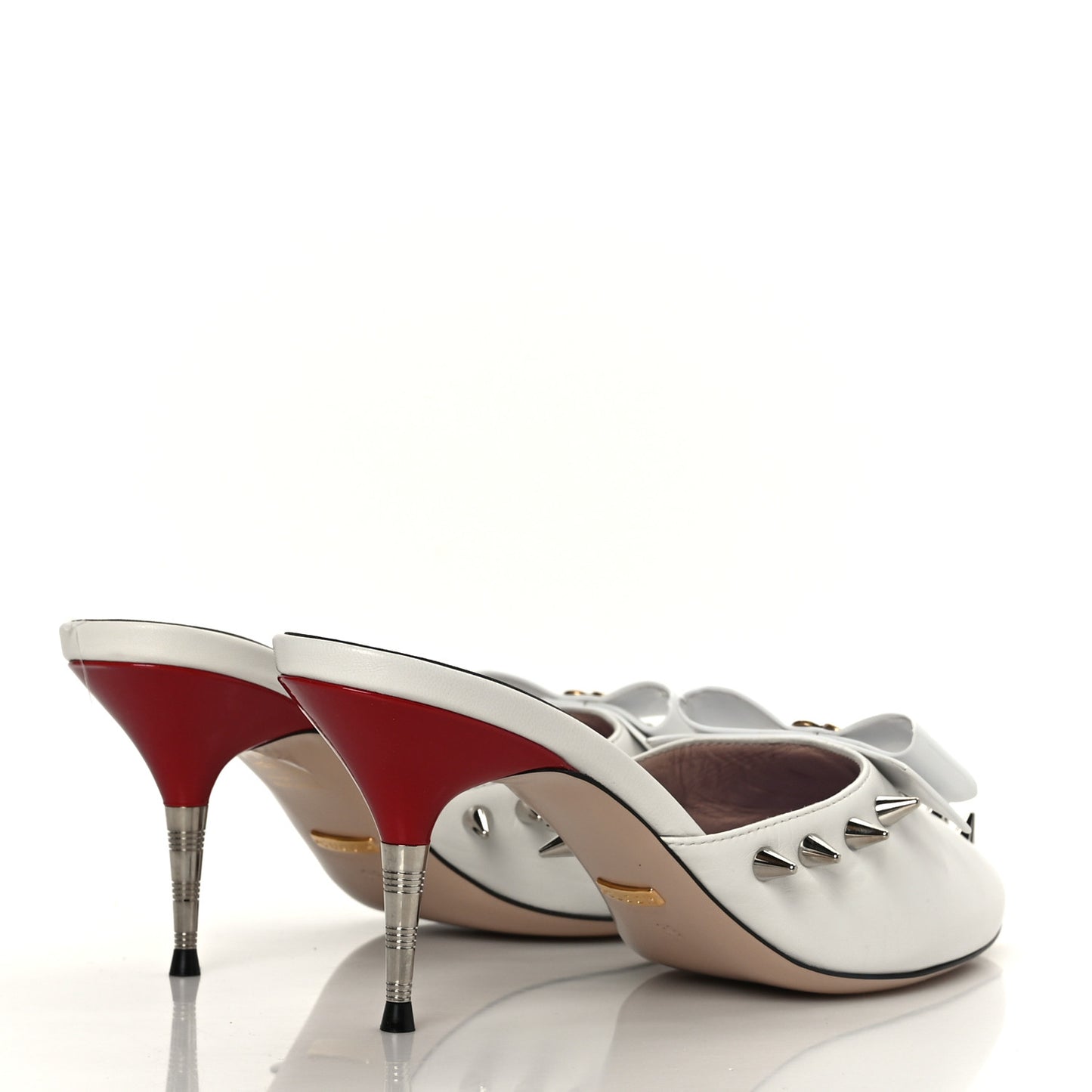 Patent GG Bow Sadie Spike Mid Heel Mules 39 White