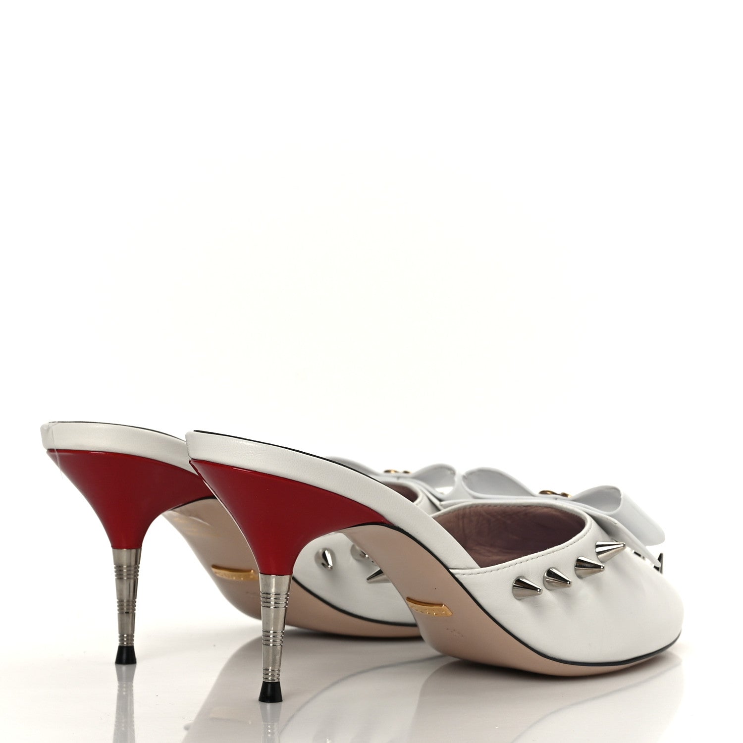 Gucci Patent GG Bow Sadie Spike Mid Heel Mules 39 White 4 of 10