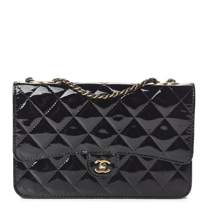 Chanel Patent Goatskin Quilted CC Eyelet Wallet On Chain WOC Black 1 of 11