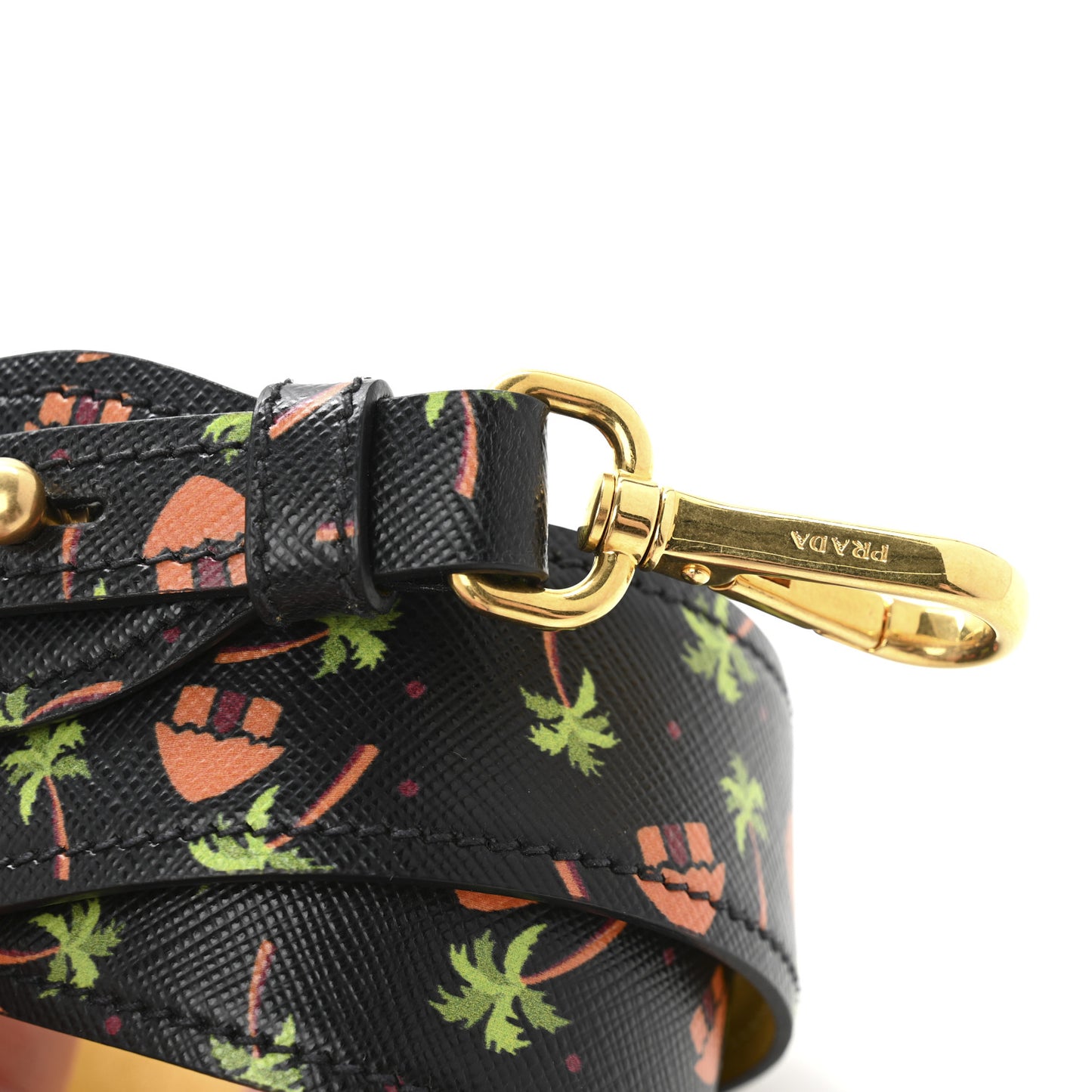 Saffiano Palm Tree Print Shoulder Strap Black
