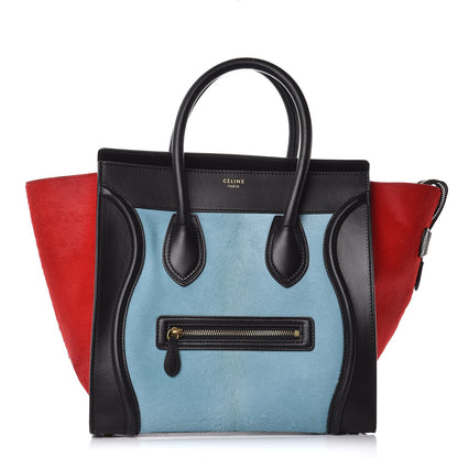 Celine Pony Hair Mini Tri-Color Luggage Glacier Red Black 1 of 15