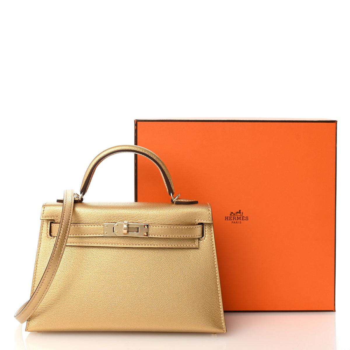 Metallic Chevre Chamkilight Mini Kelly Sellier 20 Dore