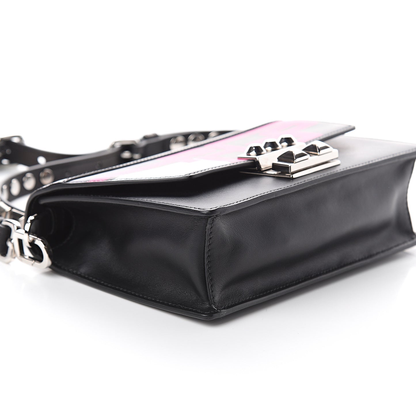 City Calfskin Saffiano Racing Logo Elektra Shoulder Bag Fuxia Black