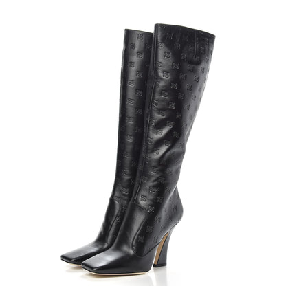 Fendi Vitello Karligraphy Embossed FFreedom Knee High Boots 38.5 Black 3 of 8