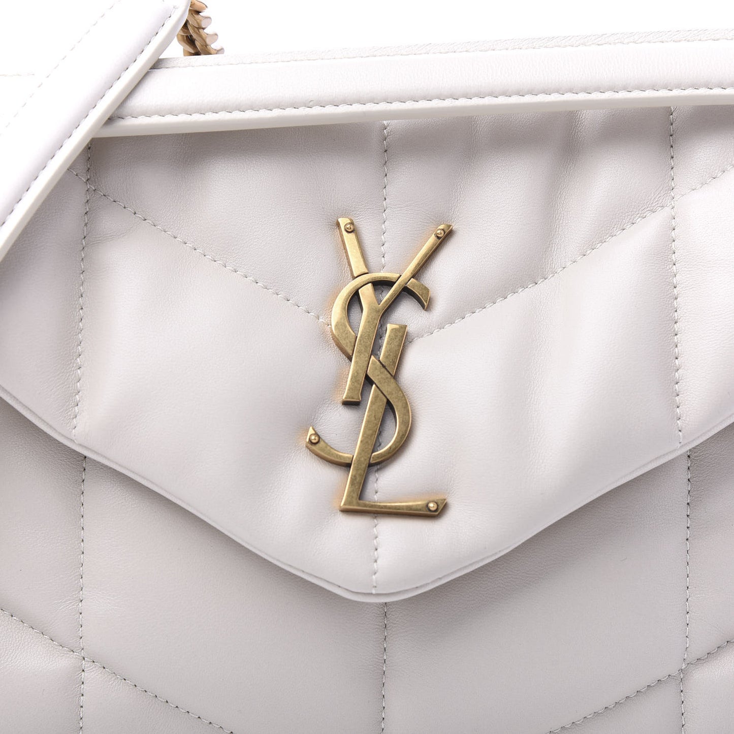 Lambskin Quilted Small Loulou Puffer Monogram Chain Satchel Crema Soft