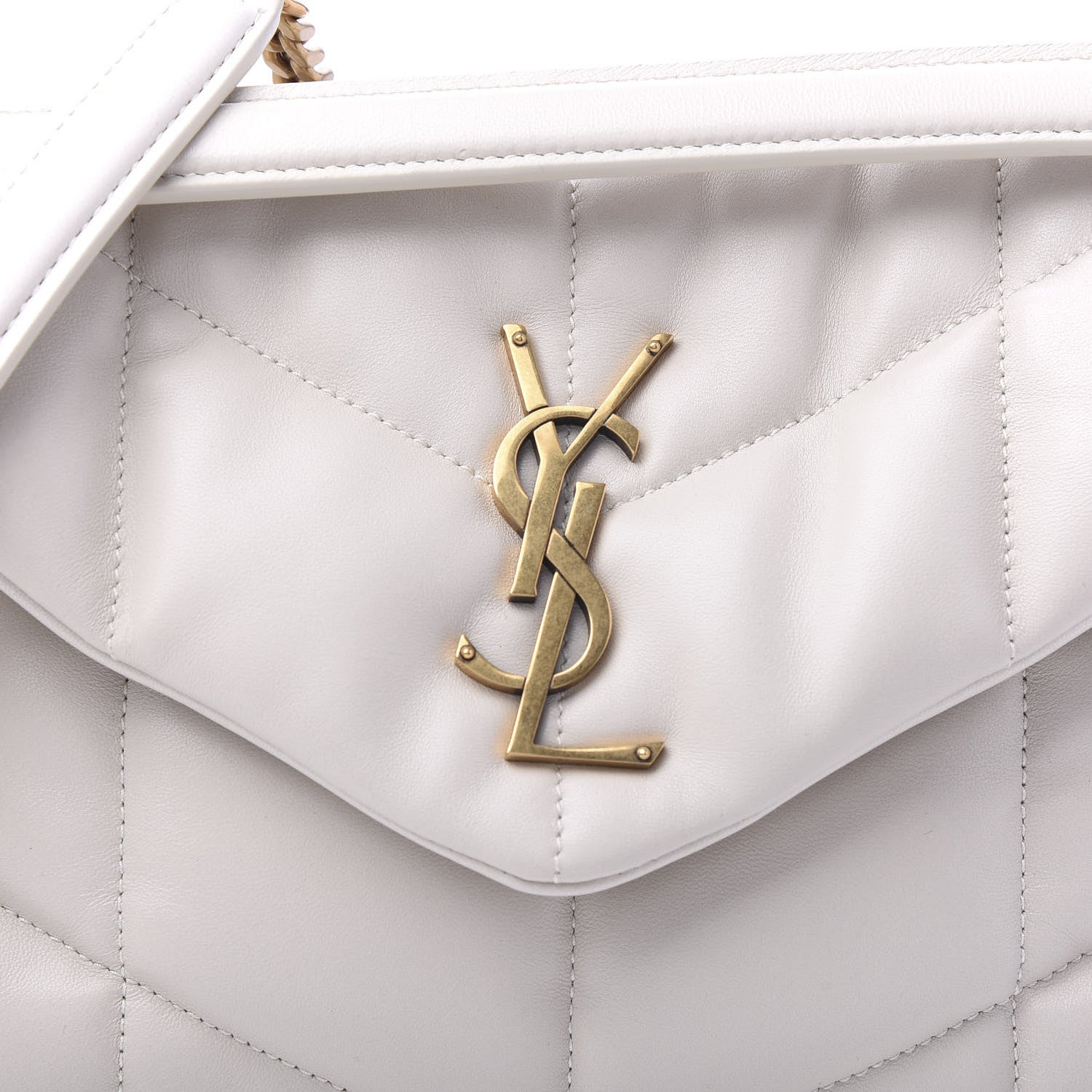 Saint Laurent Lambskin Quilted Small Loulou Puffer Monogram Chain Satchel Crema Soft 9 of 9