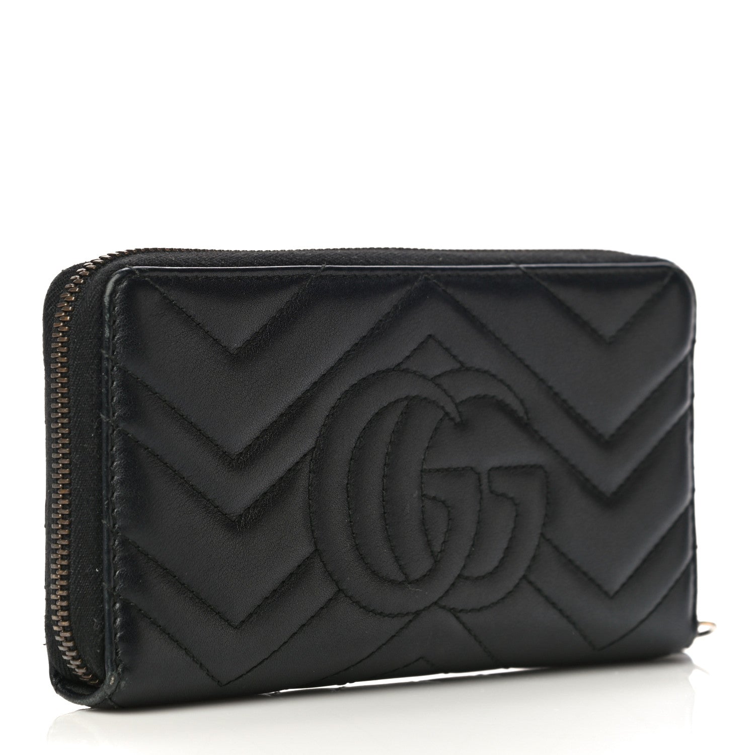 Gucci Calfskin Matelasse GG Marmont Zip Around Wallet Black 3 of 12