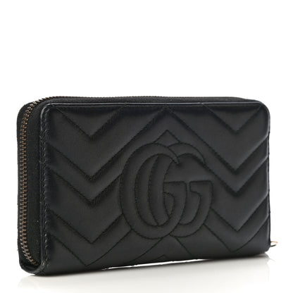 Gucci Calfskin Matelasse GG Marmont Zip Around Wallet Black 3 of 12