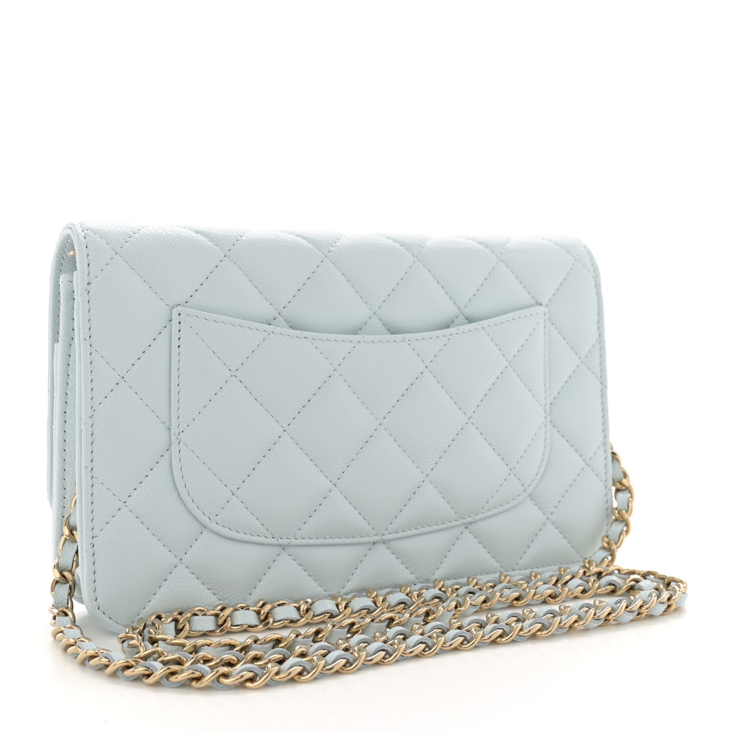 Chanel Caviar Quilted CC Turn Lock Wallet On Chain WOC Light Blue 3 of 11