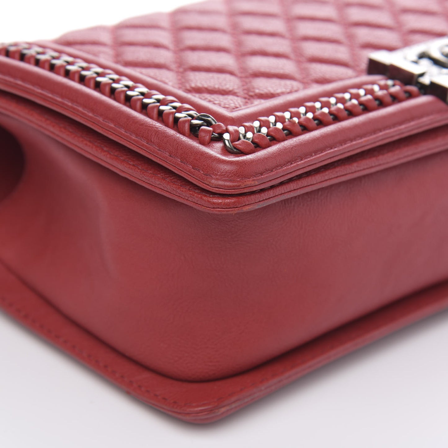 Calfskin Quilted Medium Top Handle Boy Flap Red