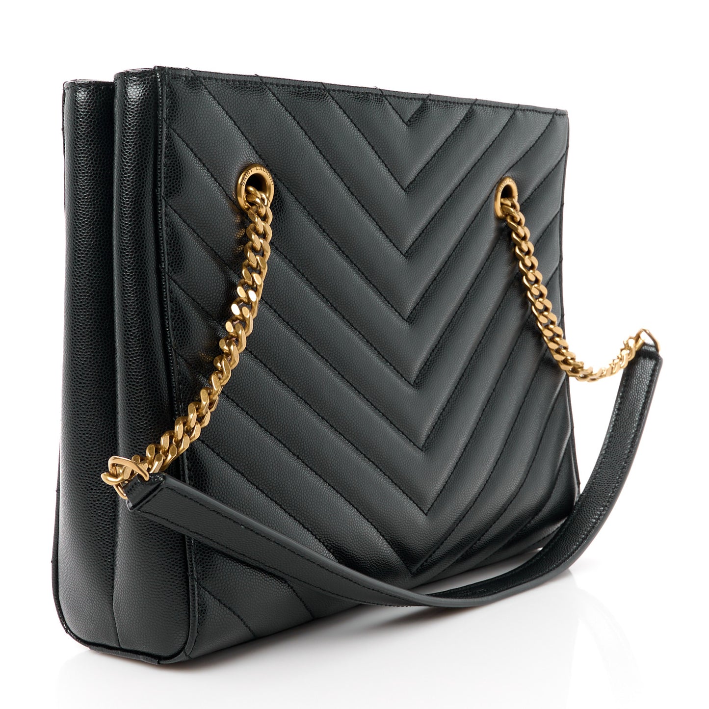 Grain De Poudre Matelasse Chevron Small Tribeca Shopping Bag Black