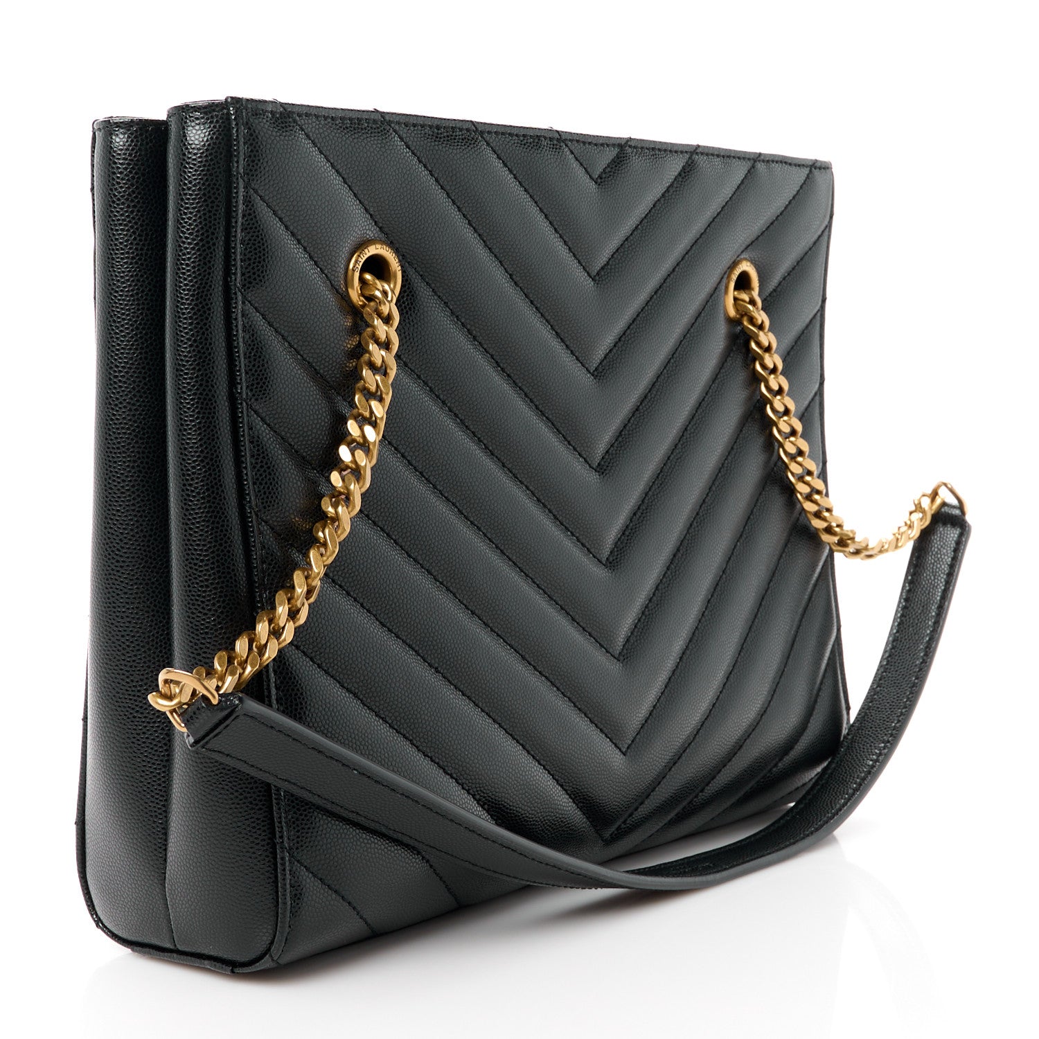 Saint Laurent Grain De Poudre Matelasse Chevron Small Tribeca Shopping Bag Black 3 of 11