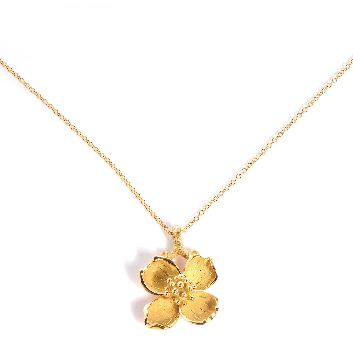 18k Gold Dogwood Flower Pendant Necklace