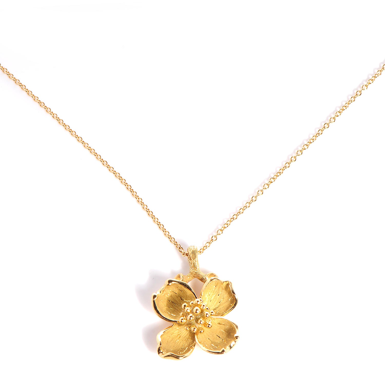 Tiffany 18k Gold Dogwood Flower Pendant Necklace 1 of 6