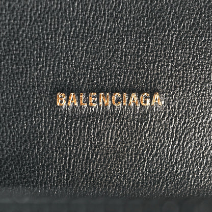 Balenciaga Shiny Calfskin Crocodile Embossed Hourglass Flap Flat Pouch Black 6 of 7