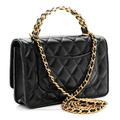 Chanel Shiny Calfskin Quilted Metal Top Handle Wallet On Chain WOC Black 3 of 13