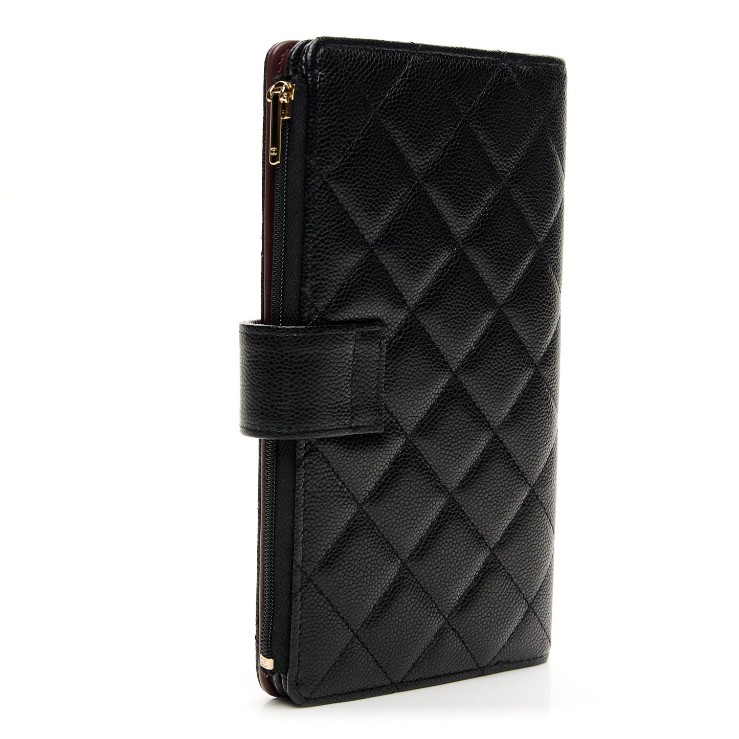 Caviar Quilted Long Zipped Wallet Black