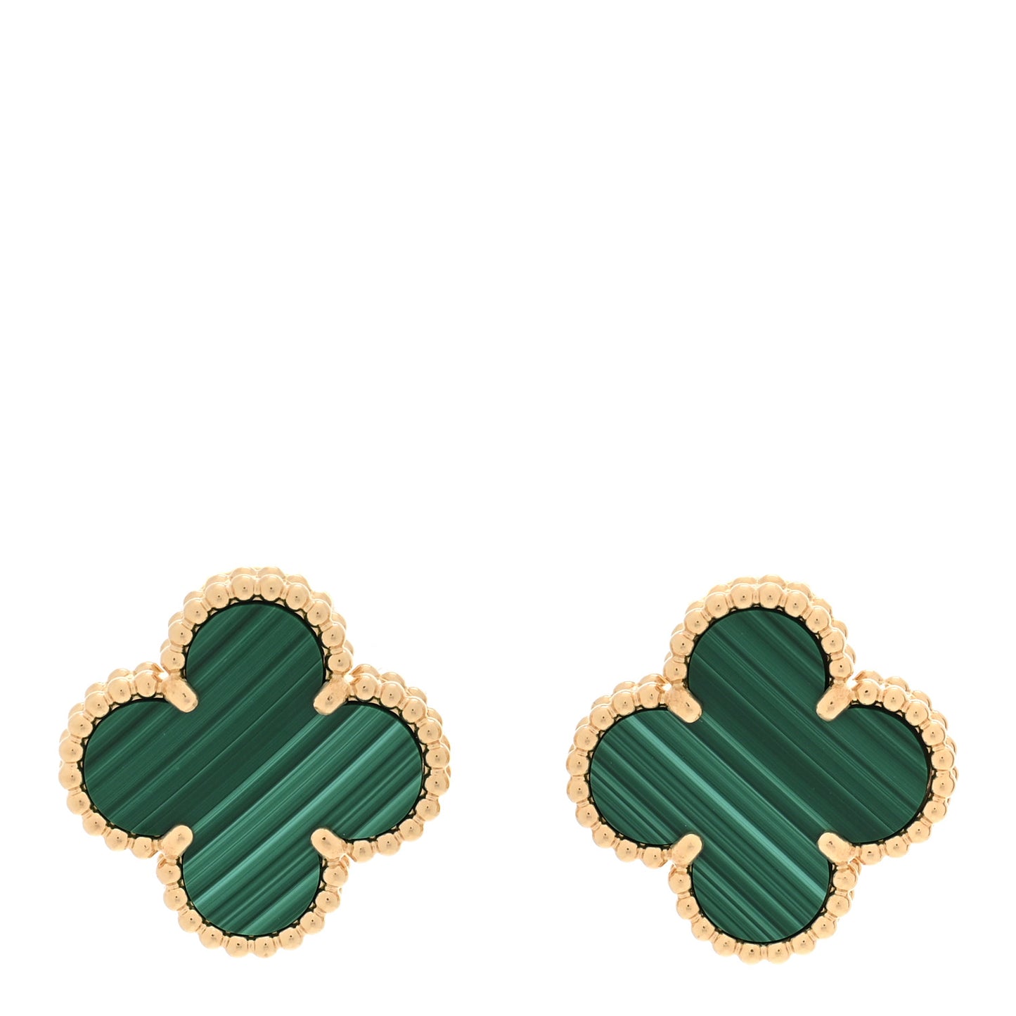 18K Yellow Gold Malachite Vintage Alhambra Earrings